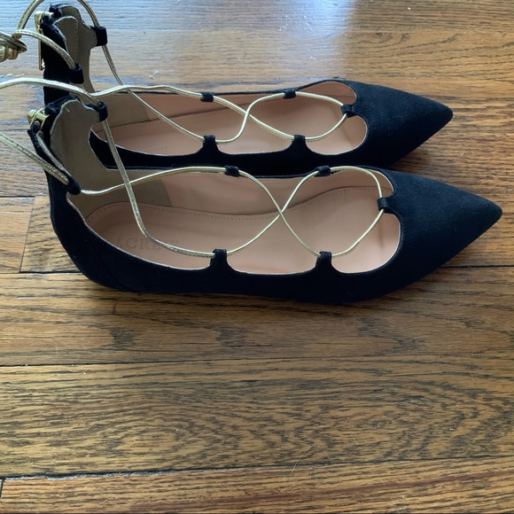 J. Crew black and gold tie up flats- 7 - Picture 5 of 7